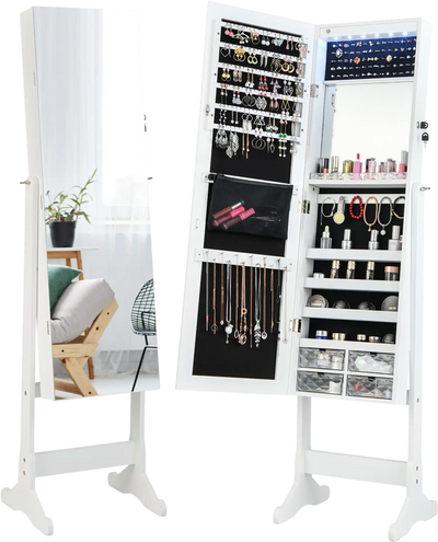 Costway Full Length LED Jewelry Armoire White 75891326 New