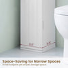 Free standing toilet paper holder in white with 4 shelves, designed for narrow spaces, perfect for bathroom.