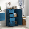 Free-Standing Wooden Cabinet with 4 Drawers and Door Cabinet-Blue - Gallery View 1 of 9