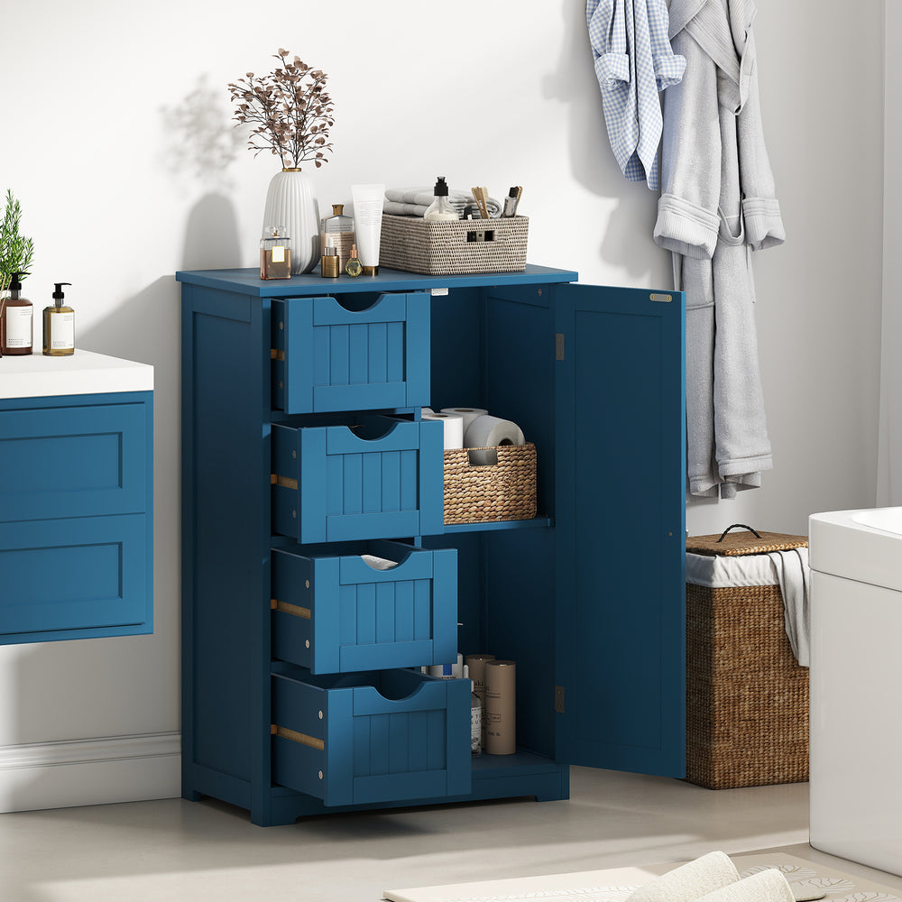 Free-Standing Wooden Cabinet with 4 Drawers and Door Cabinet-Blue - Gallery View 1 of 9