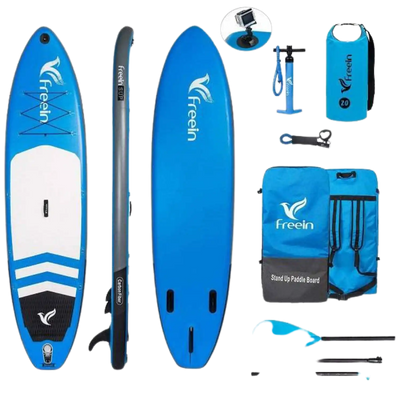 Freein 11' Explorer Inflatable SUP Stand Up Paddle Board Package Dual Action Pump Camera Mount Blue New