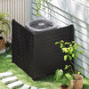 Freestanding black air conditioner fence with metal stakes, providing privacy and stability for outdoor units and.