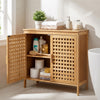 Bamboo bathroom storage cabinet with 2 doors features a ventilated design, sturdy construction, and elevated legs for durability.