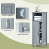 Gray bathroom storage organizer featuring a two-tier cabinet, adjustable shelves, and a spacious top surface for.