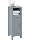 Gray bathroom storage organizer with two-tier cabinet, spacious top surface, and adjustable shelving for versatile use.