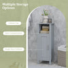 Gray bathroom storage organizer featuring a two-tier cabinet, open compartment, and elegant design for versatile use.