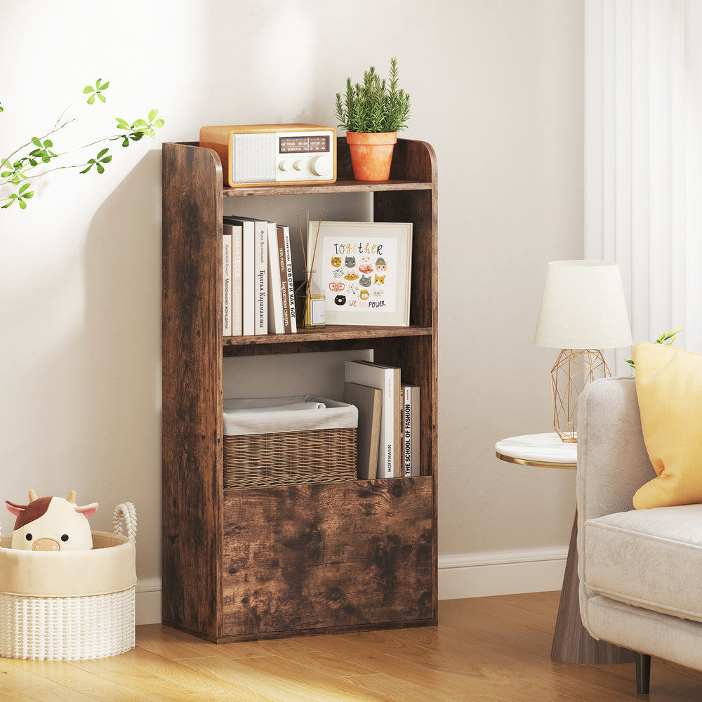 Freestanding Bookshelf with 3-Tier Open Shelf-Rustic Brown - Gallery View 1 of 9