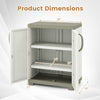 Freestanding buffet cabinet dimensions showing adjustable shelves, waterproof PP plastic, ideal for kitchen or garage.