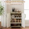 Freestanding beige buffet cabinet with 2 doors and adjustable shelves, perfect for kitchen or garage storage.