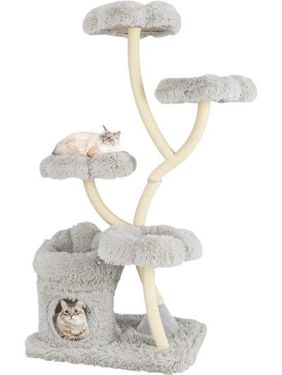 Costway Freestanding Cat Tower Flower Platforms Sisal Scratching Posts Gray 375284961 New