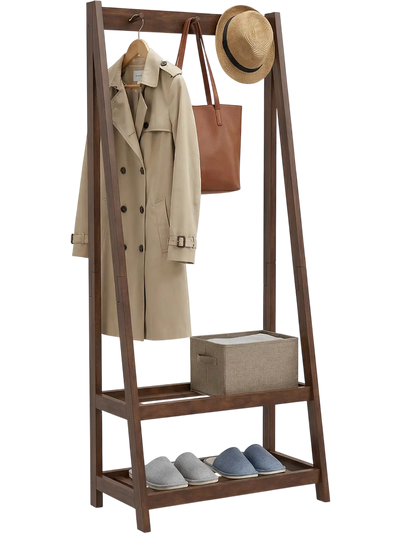 Costway Freestanding Clothes Rack Hall Tree with 3 Hooks & 2 Shelves 42554018 New