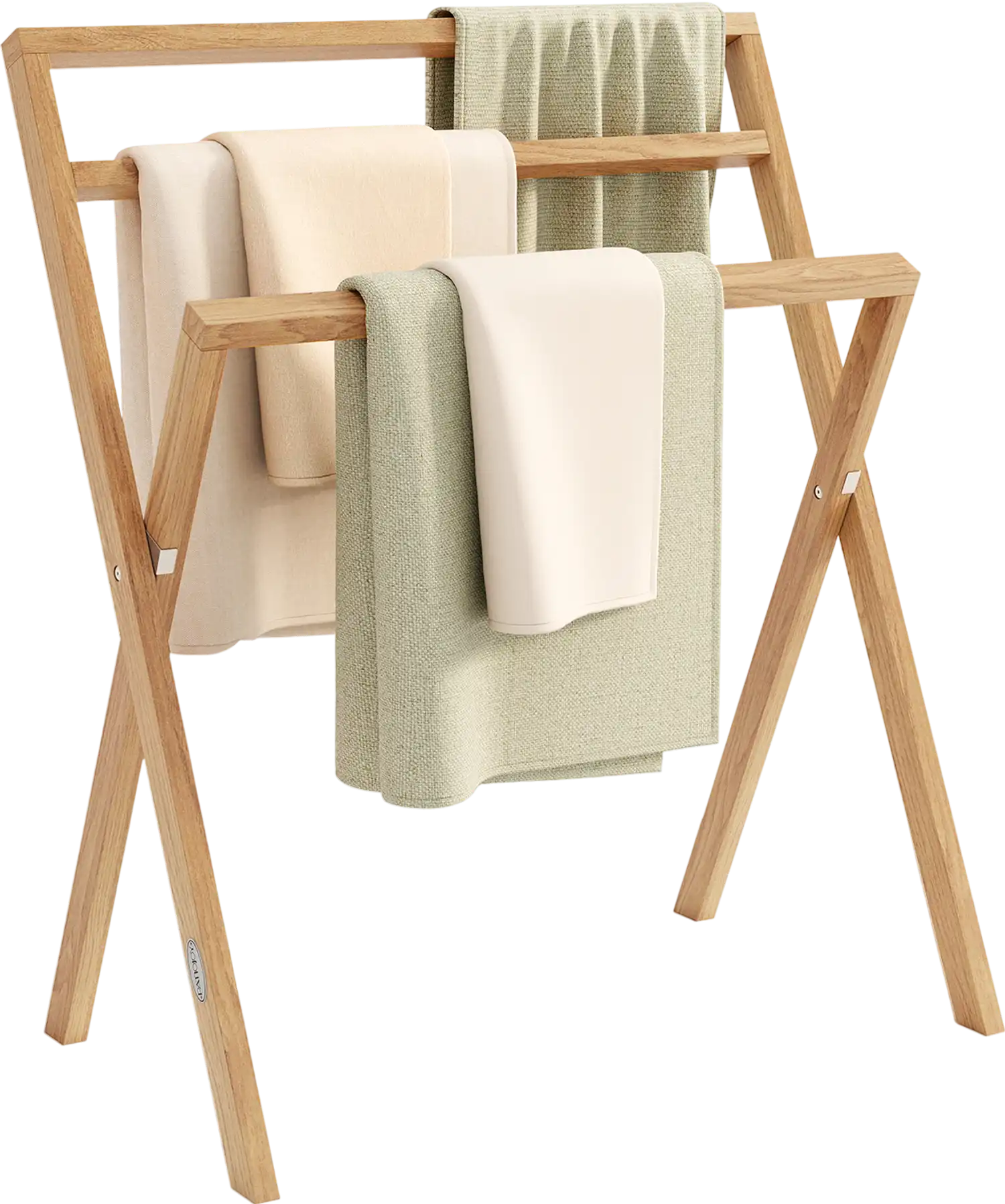Costway Freestanding Foldable Teak Wood 3-Bar Towel Rack 937468251 New