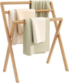 Freestanding Foldable Teak Wood Towel Rack with 3 Hanging Crossbars