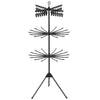 3-tier black folding clothes drying rack with 24 clips and 360° rotating arms, perfect for small living spaces.