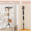 3-tier tripod folding clothes drying rack in black with 24 clips, designed for easy storage and effective drying.