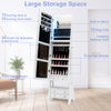 Freestanding white jewelry armoire with LED lights, full-length mirror, 6 drawers, and multiple storage compartments.