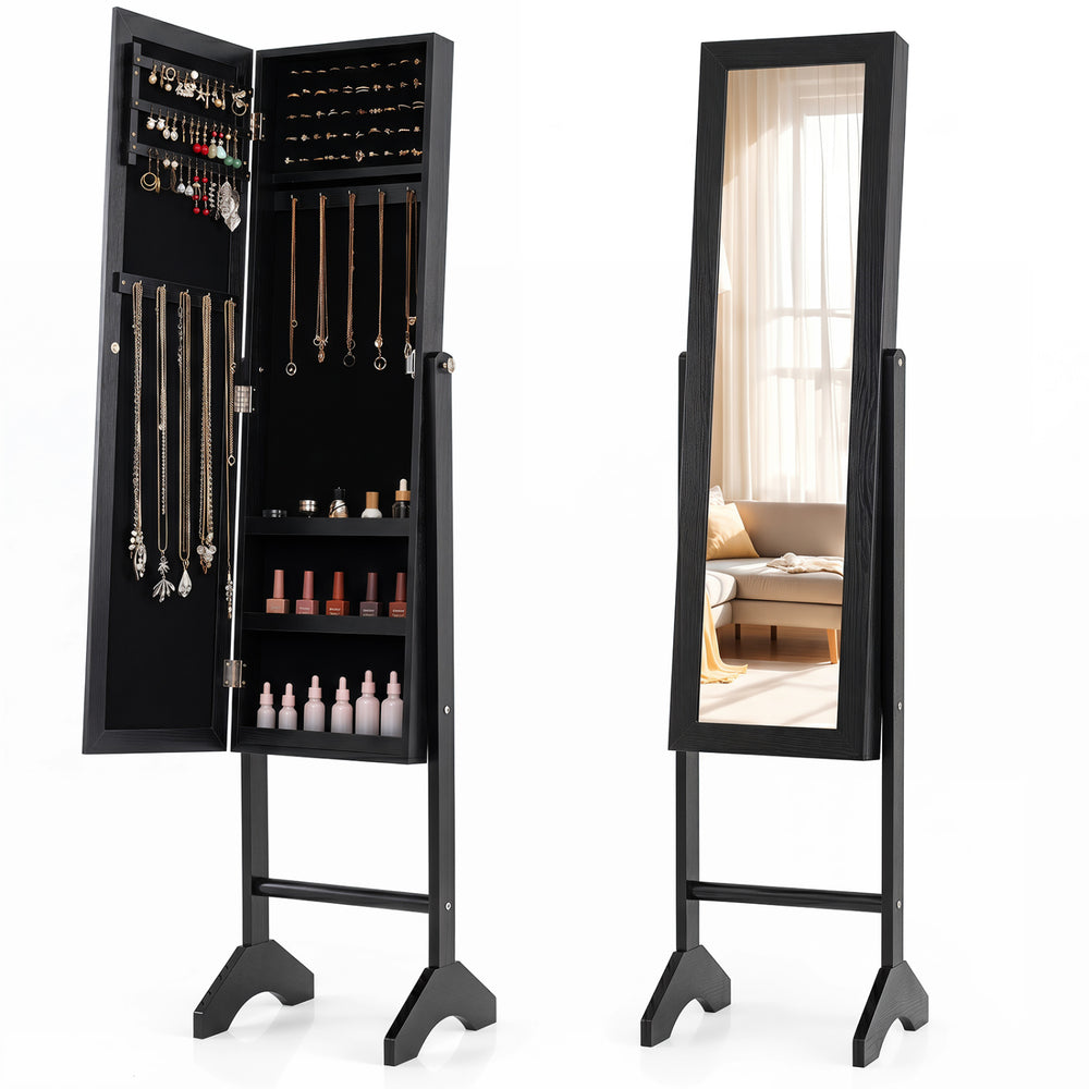 Freestanding Jewelry Armoire with Velvet Lining and Full Length Mirror-Black - Gallery View 1 of 1