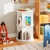 Freestanding 2-tier rotating kids bookshelf in white with bunny baffles, perfect for playroom or bedroom storage.