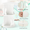 Freestanding 2-tier rotating bookshelf with bunny baffles, white finish, ideal for kids' playroom or bedroom storage.