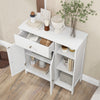 Top view of a white bathroom cabinet with a drawer and three open compartments, perfect for stylish storage solutions.