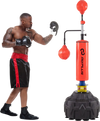 Freestanding punching bag with dual speed balls and adjustable height, ideal for MMA reflex training and stability.