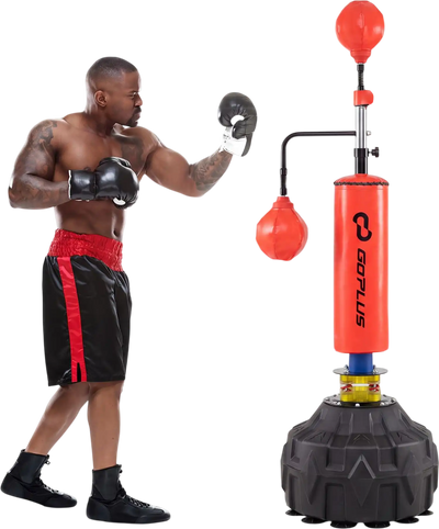 Costway Freestanding Punching Bag 360° Rotating Bar Dual Speed Balls Adjustable Height MMA Reflex Training 57746550 New
