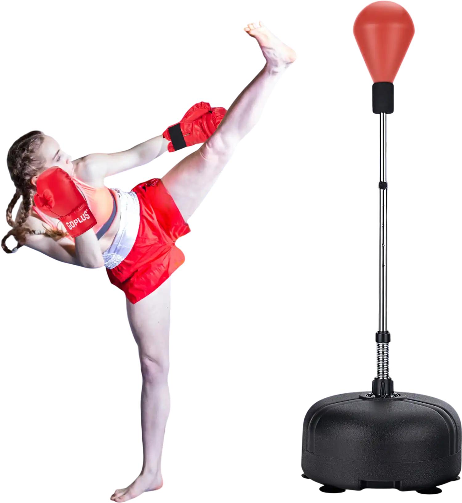 Costway Adjustable Freestanding Punching Bag w/ Boxing Gloves Red 46321598 New
