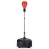 Freestanding adjustable punching bag in red with a durable PU ball, stable base, and included breathable boxing gloves.