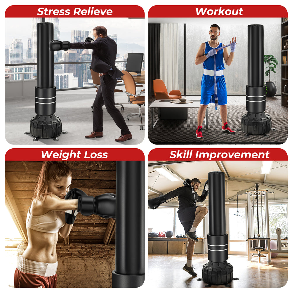 Freestanding 71-inch punching bag with 25 suction cups, designed for boxing, kickboxing, and stress relief training.
