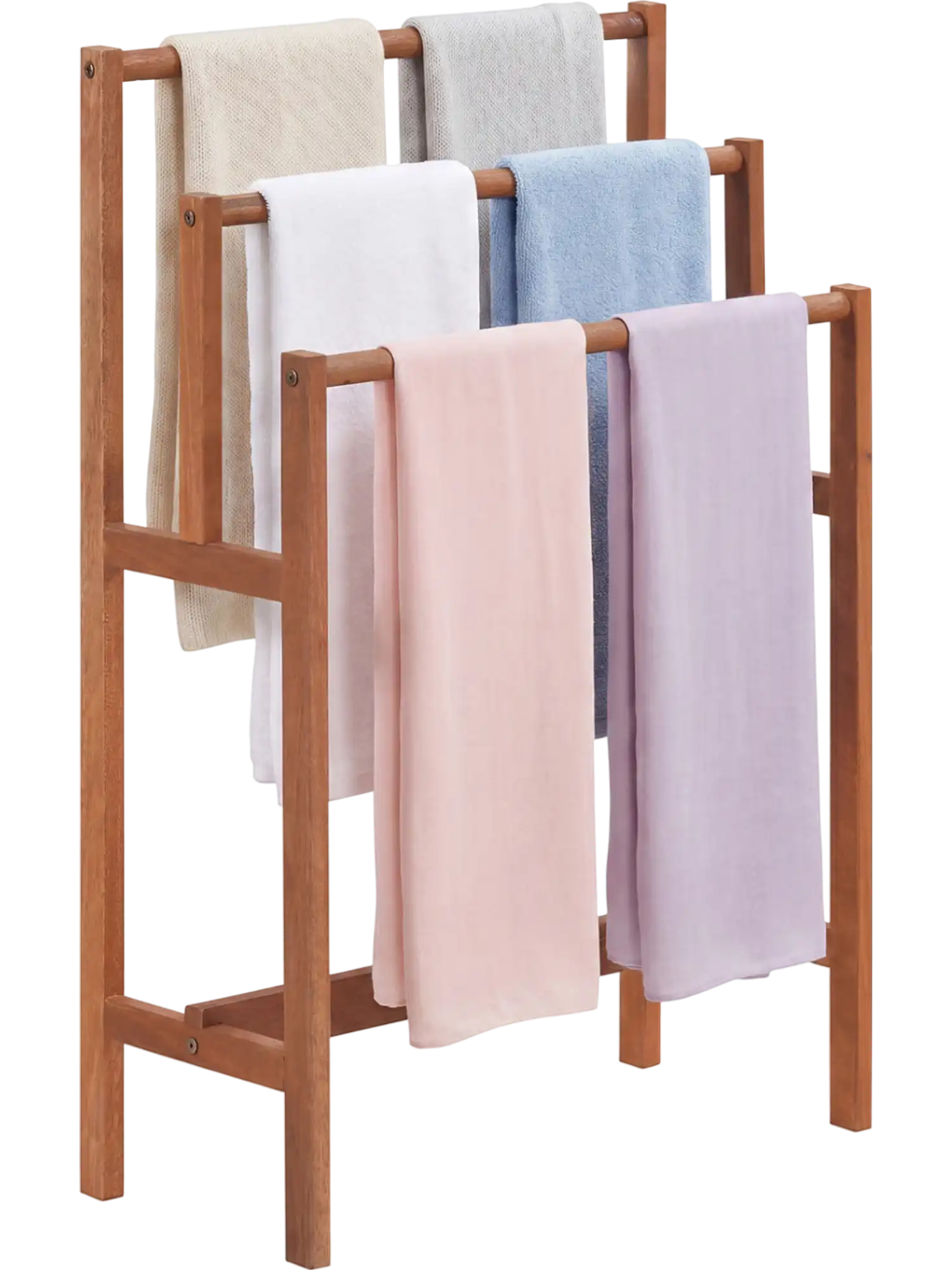 Costway Solid Wood 3-Tier Freestanding Towel Rack Teak Oil Finish 60875965 New