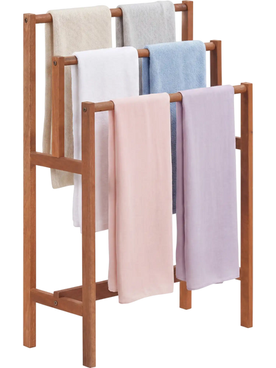 Costway Solid Wood 3-Tier Freestanding Towel Rack Teak Oil Finish 60875965 New