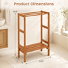 Freestanding towel rack with three hanging bars and a bottom shelf, made of solid wood for durability and easy cleaning.