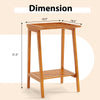 Freestanding towel rack with storage shelf, made of Indonesian teak, featuring smooth edges and dimensions of 19.5" x.