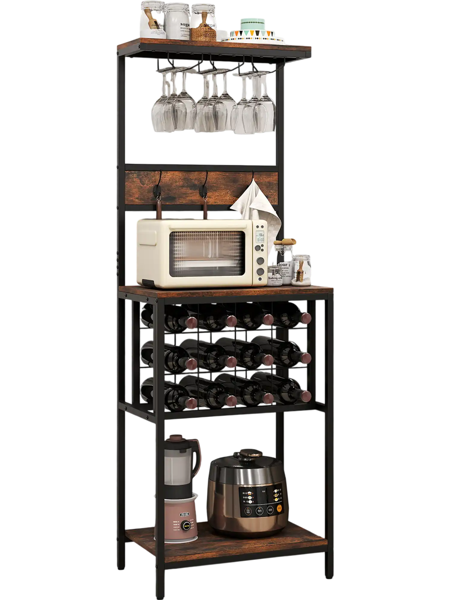 Costway Freestanding Floor Wine Bar Cabinet Rack with Glass Holder Rustic Brown 432869175 New