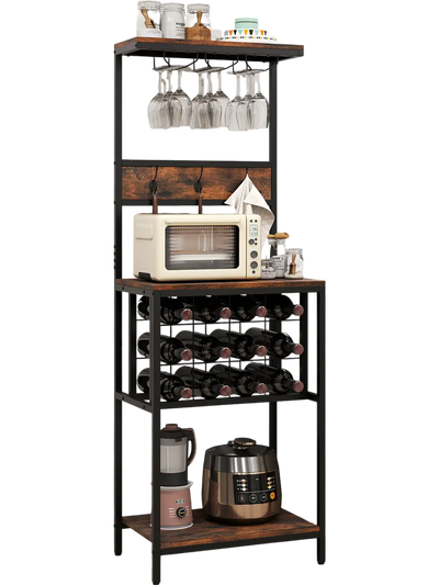 Costway Freestanding Floor Wine Bar Cabinet Rack with Glass Holder Rustic Brown 432869175 New