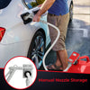 Fuel transfer pump with flow control nozzle, designed for easy storage and compatible with various fuel types.