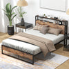 Full/Queen bed frame with 2-tier storage headboard, charging station, and industrial design for stylish bedroom.