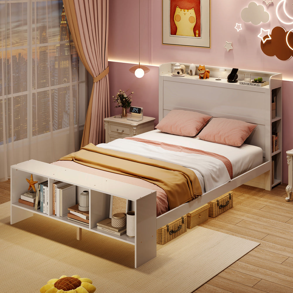Full Size Bed Frame with 2 USB Ports with Storage Headboard and Lights-Full Size - Gallery View 1 of 10