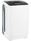 Compact full automatic washing machine in white with 8 preset programs, stainless steel tub, and built-in drain pump.