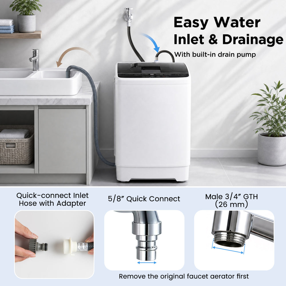 Full automatic washing machine in white with 8 preset programs and built-in drain pump for efficient laundry care.