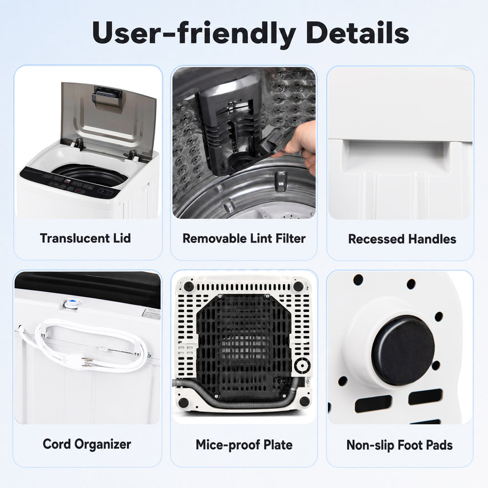 Translucent lid and removable lint filter of the full automatic washing machine enhance convenience and usability.