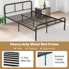 Black full bed frame with headboard and footboard, featuring 12 metal slats for sturdy support and no box spring needed.