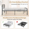 Full bed frame in black with headboard and footboard, designed for 4"-12" mattresses, offering sturdy support and.