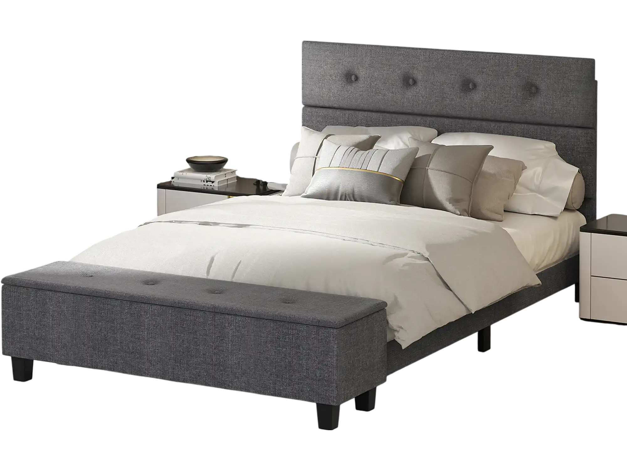 Costway Full Upholstered Bed Frame with Ottoman Storage 73216849 New