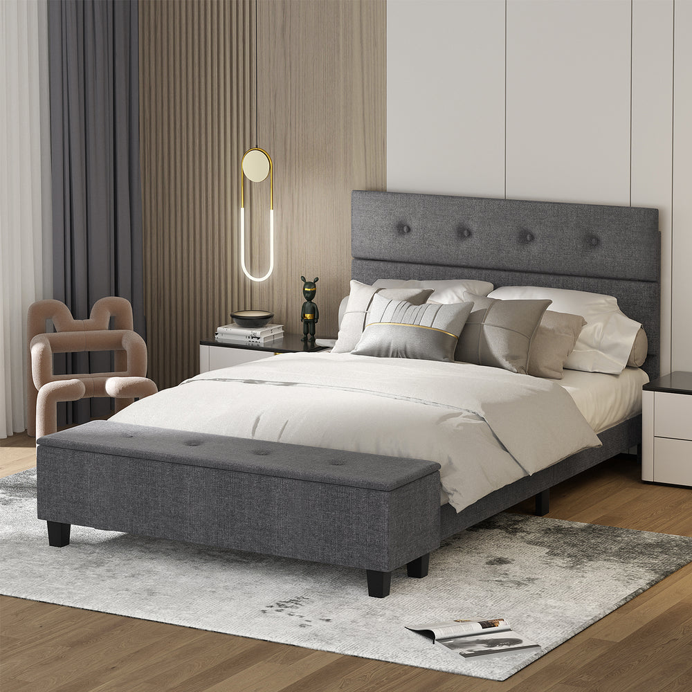 Twin/Full/Queen Upholstered Bed Frame with Ottoman Storage-Full Size - Gallery View 1 of 10