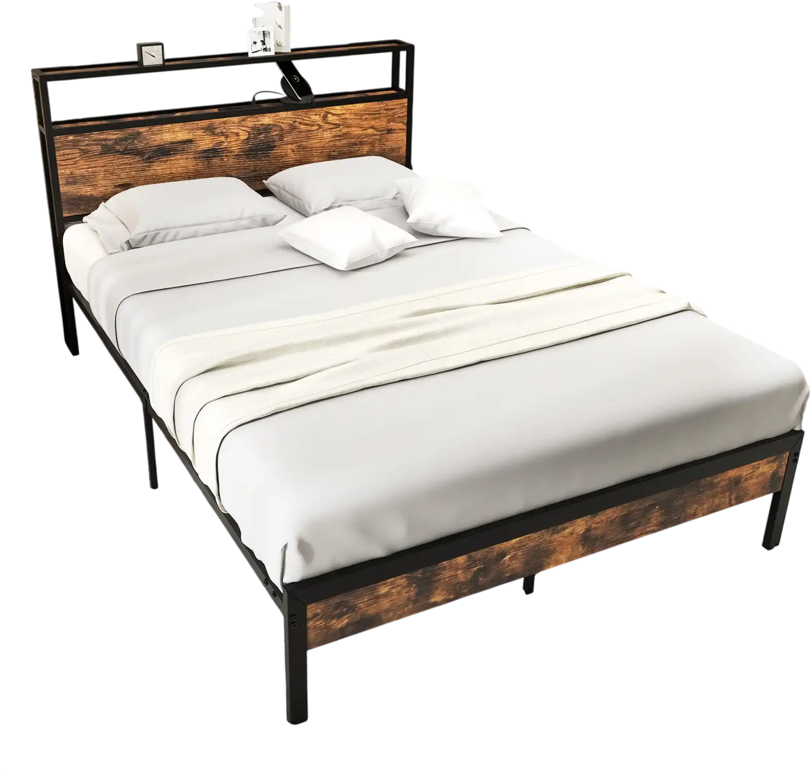 Costway Full Bed Frame Storage Headboard Charging Station 13892657 New
