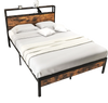 Full-size bed frame showcasing a stylish design with a storage headboard and ample under-bed space for storage.