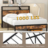 Twin/Full/Queen bed frame with storage headboard, robust metal slats, and built-in charging station for convenient use.