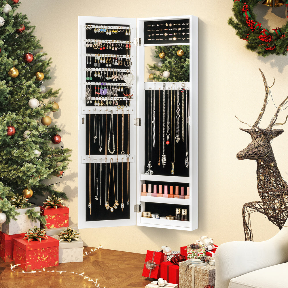 Full Length Mirror Jewelry Cabinet with Ring Slots and Necklace Hooks-White - Gallery View 1 of 11