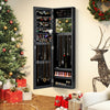 Full-length mirror jewelry cabinet in black with ring slots and necklace hooks, perfect for organized storage in small.